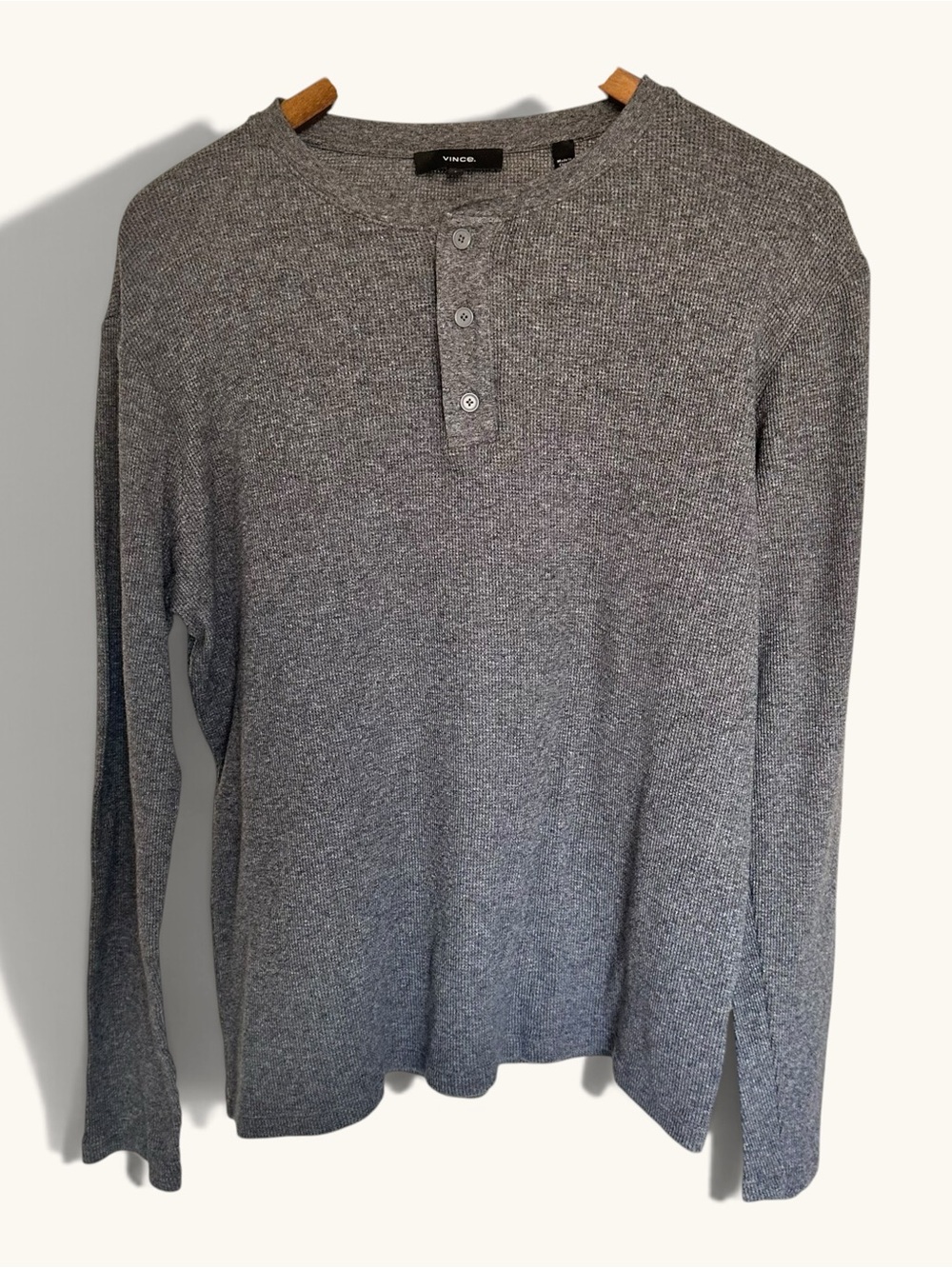 Vince Men's Gray Waffle Knit Thermal Henley Shirt Cotton Stretch L